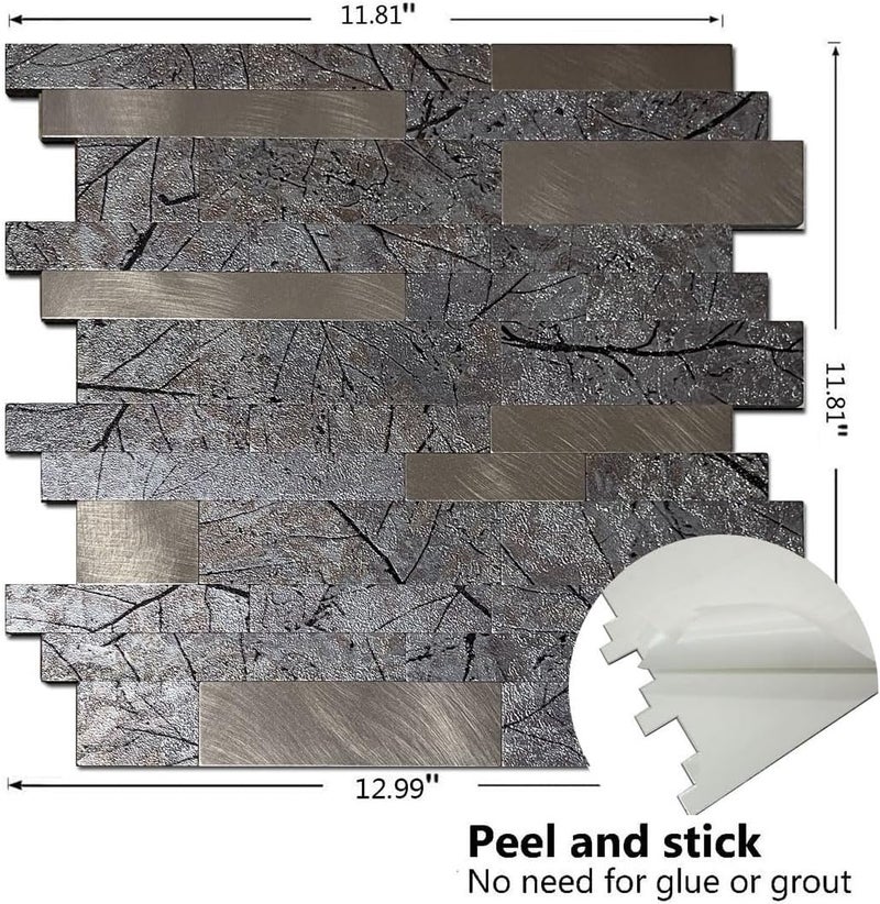 weimeisc 10 Sheets Backsplash Tile for Kitchen Peel and Stick, 11.81" X 11.81" Self-Adhesive Waterproof, Metal Backsplash Subway Tile, Stick on Tiles Kitchen Bathroom (Maple Leaf) - Image 2